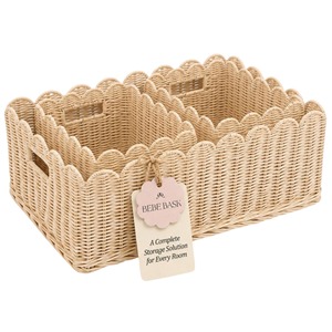 Juego de 3 Cestas de Mimbre Onduladas Tejidas a Mano, Cestas de Almacenamiento Hechas a Mano, Ratán Natural, Modernas, Multifuncionales, Hechas en Vietnam - Product Image 1