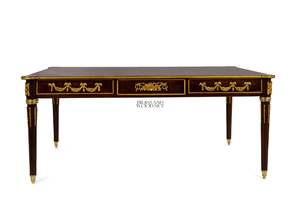 Mesa de Centro Rectangular de Lujo con Detalles Ornamentales en Latón Dorado y Acabado en Madera Elegante para Interiores Clásicos de Sala de Estar - Product Image 2