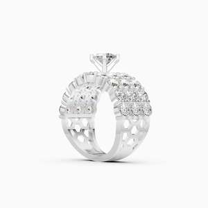 Bague de fiançailles pour femme en platine fine plaquée or 14 carats avec diamant naturel taille marquise et pierres latérales en diamant de laboratoire couleur G IGI - Product Image 1