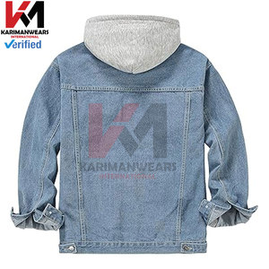 Chaqueta Trucker con Capucha de Mezclilla Desgastada Unisex para Hombre, 100% Algodón Ecológico, Casual, Manga Larga, con Botones, Ropa de Calle, Otoño - Product Image 2