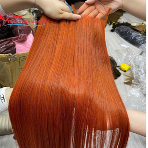 FLASH <b>SALE</b> Remy Bone Straight Orange Color 12-14 Inches Vietnamese Human <b>Hair</b> <b>Extension</b> High Quality Machine Double Weft - Product Image 1