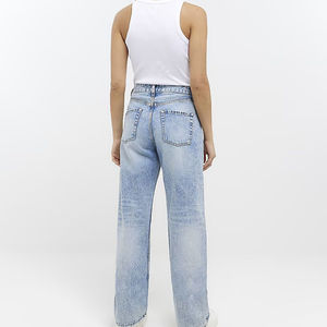 กางเกงยีนส์ขากว้างทรงตรงสำหรับผู้หญิงกางเกงสีฟ้าอ่อนทรงหลวมแฟชั่นสุดหรูออกแบบได้ตามต้องการ - Product Image 2