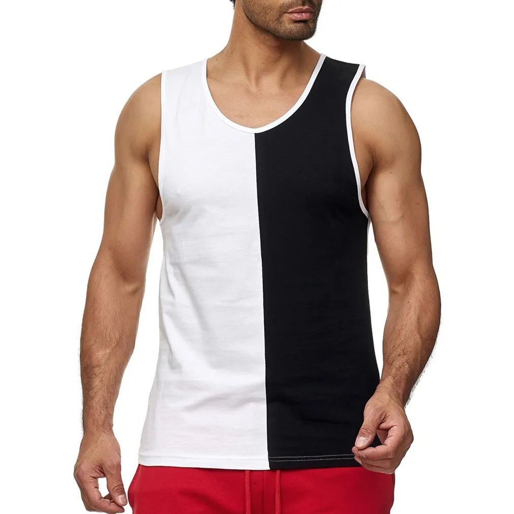 Camiseta sin mangas de algodón y poliéster para hombre, Color blanco y negro, camisetas sin mangas de gran tamaño, 100%
