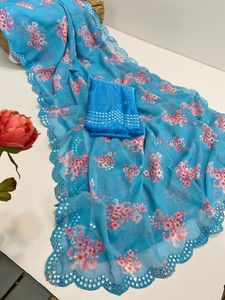 Haute qualité Designer imprimé fleuri Georgette Saree Blouse femmes attrayant décontracté vêtements de course de confiance mariages indiens - Product Image 4