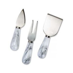 Couverts à fromage avec manche en marbre gris royal, ensemble de couverts, design portugais, éplucheur à fromage en acier inoxydable, épandeur et trancheur - Product Image 2