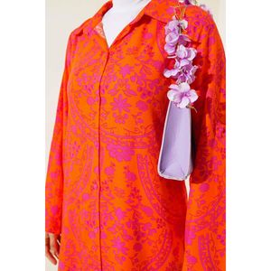 Ensemble 2 pièces de tunique longue à motif ethnique orange fuchsia pour femmes - Product Image 3