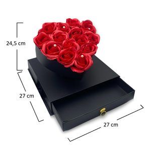Scatola regalo a forma di cuore con 14 rose rosse e cassetto gioielli per San Valentino compleanno o anniversario 27x27x24, 5cm - Product Image 2