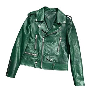 Chaqueta de cuero genuino verde para mujer con diseño de cocodrilo en relieve estilo motocicleta chaquetas de motorista de moda para mujer - Product Image 1