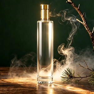 Bouteille en verre vide haute et droite de 500 ml, bouteille cylindrique en verre pour spiritueux avec bouchon à vis doré pour vodka, whisky, brandy - Product Image 1