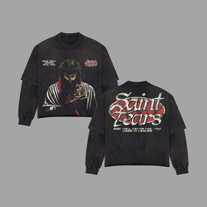 <b>Top</b> Quality Street Wear Graphic Boxy Waffle Hip Hop High Quality <b>for</b> <b>Men</b> Double Layer Oversized <b>Long</b> <b>Sleeve</b> Tshirt - Product Image 1