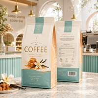 Sacs à café personnalisés imprimés avec valve, en aluminium, fermeture éclair latérale, fond plat, réutilisables, thermoscellés, pour grains de café