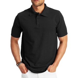 เสื้อโปโลแขนสั้นสำหรับผู้ชายผ้าฝ้าย100% ผ้าทอระบายอากาศได้ดีและรูปแบบสีพื้น - Product Image 1