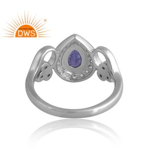 Design étonnant Bague en argent sterling 925 plaqué palladium en tanzanite naturelle et topaze blanche Fournisseur de bijoux personnalisés - Product Image 2