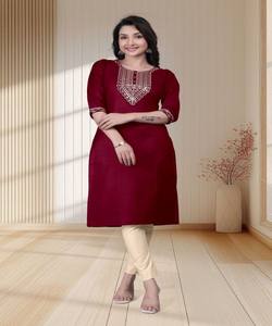 Kurta en coton RICH LOOK TESLA avec broderie, pour un usage quotidien, prix de gros, vêtement ethnique décontracté de luxe, multicolore - Product Image 1