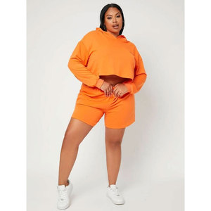Ensemble de survêtement décontracté ajusté pour femmes, sweat-shirt et short, couleur unie, ensemble court deux pièces en gros - Product Image 3