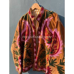 Unisex Uzbek Suzani Jacket with Leaf Embroidery Velvet Fabric Hippie Style Party Wear <b>Coat</b> for Women - Product Image 4