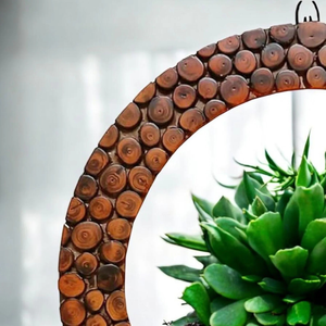 Espejo de pared de rebanada de madera rústica hecho a mano Boho Farmhouse Decor Boho Circle Mirrors para baño Vanity Dormitorio - Product Image 3
