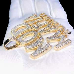 Pendentif personnalisé en argent sterling 925 plaqué or et rhodium avec moissanite, style hip-hop glacé, cadeau unisexe - Product Image 2