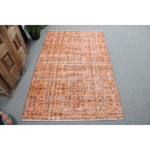 พรมขนาด 3.7x5.9 ฟุต, พรมวินเทจตุรกี, พรมขนสัตว์สีส้ม - Product Image 1