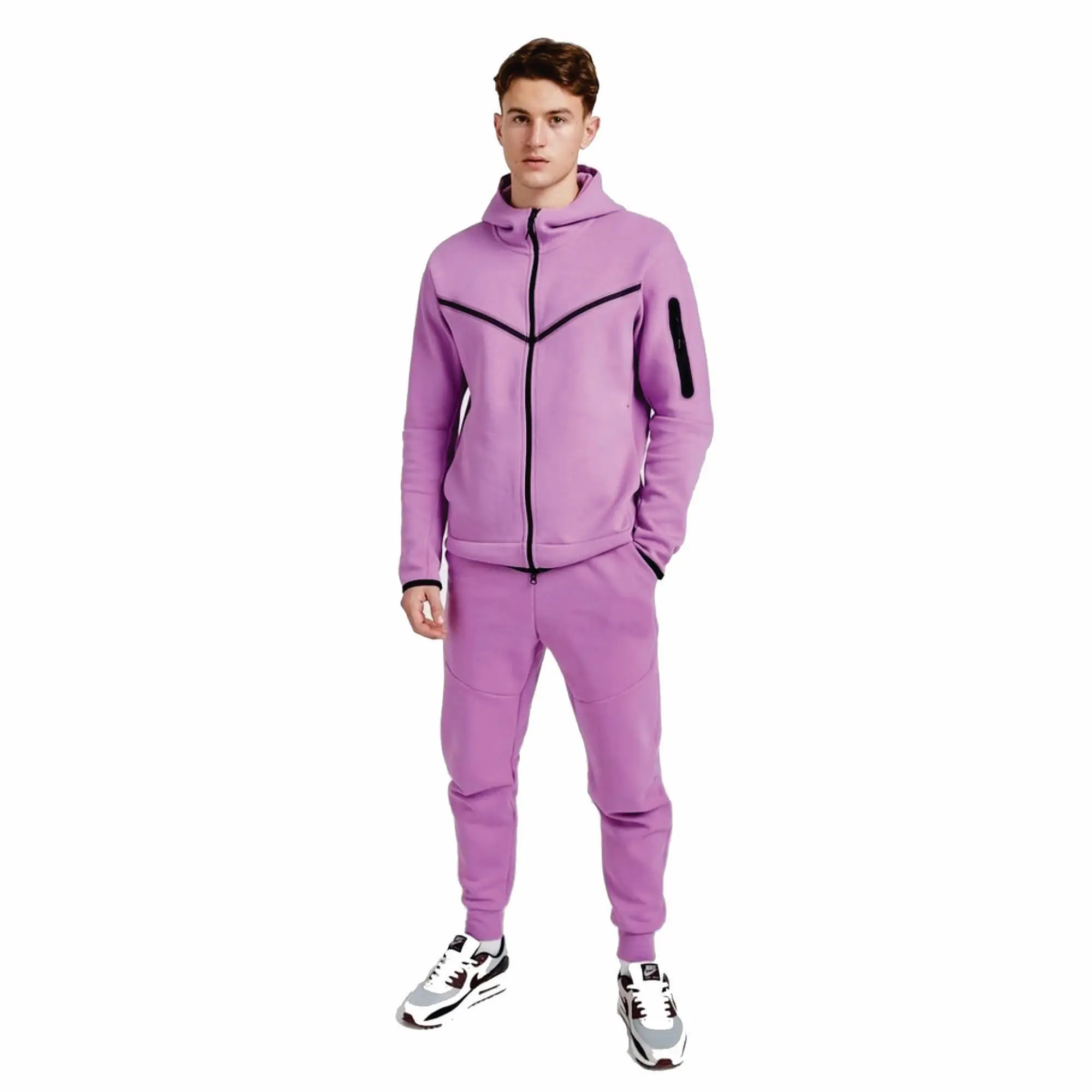 OEM Design 69% cotone 31% poliestere rosa uomo Tech Fleece tuta Full Zip felpa con cappuccio pantaloni sportivi tuta