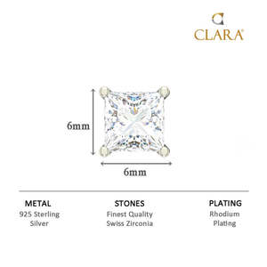 Boucle d'oreille clou carrée solitaire CLARA pour homme en argent sterling 925 de 6 mm, diamant taille princesse géométrique, cadeau pour hommes et garçons, 1 pièce - Product Image 4