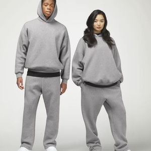 Vente en gros 100% ensemble de survêtements en molleton de coton sweat à capuche complet pantalon de sport de course tenues pour hommes survêtement avec poches zippées - Product Image 2