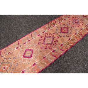 Alfombra Turca de 2.7x12 pies, Alfombra Pequeña Vintage, Alfombra Geométrica Naranja - Product Image 3