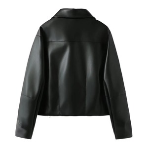 Chaqueta informal de piel de oveja para mujer, para primavera y otoño, de lona transpirable, con botón de solapa de imitación, abrigo de motocicleta para mujer, algodón teñido liso - Product Image 6