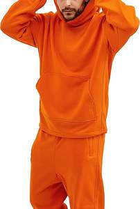 Survêtement personnalisé 380GSM en coton et polyester pour hommes, ensemble de jogging à capuche pull-over, tenue d'extérieur vert olive avec logo brodé - Product Image 4