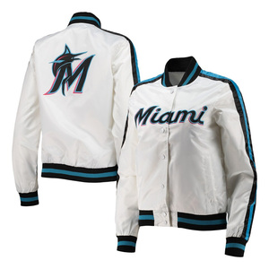 Unisex Miami White Hometown College Baseball Letterman American Vintage a prueba de viento Eco-Friendly Bomber Jacket Satin Fabric Single - Product Image 1