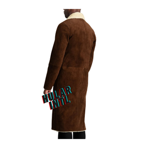 Nouveau manteau long en cuir de mouton marron style bombardier B3 pour hommes avec veste chaude en fausse fourrure pour l'hiver - Product Image 3