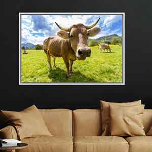 ภาพพิมพ์บนผ้าใบลายหัววัวสุดหรู - ศิลปะตกแต่งผนังสไตล์ฟาร์มเฮาส์สมัยใหม่,1P:กรอบสีขาว - Product Image 1