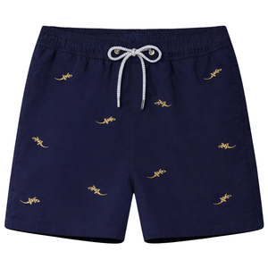 Shorts de bain pour hommes, bleu marine, taille élastique, cordon de serrage, shorts de plage, shorts de piscine d'été - Product Image 1