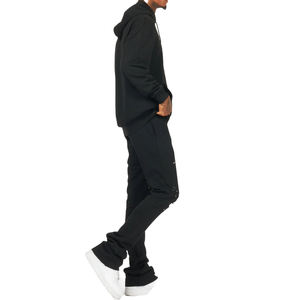 Sudadera con capucha negra y pantalones de chándal para hombre, ropa de calle informal, estampado de salpicaduras de pintura, traje de dos piezas cómodo para el día a día - Product Image 3