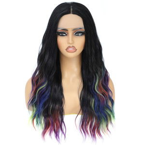 Lenaqueen Körperwellen-Highlight Futura Spitzen-Frontperücken Ombre schwarz Regenbogen-Spitzen-Haaransatz Synthetische Spitzen-Frontperücke lange wellige Perücken - Product Image 2