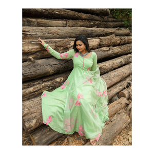 Designer Heavy Faux Georgette Robe à manches longues Crochet Séquence Travail Impression numérique Costume de mariage avec Party Wear Look - Product Image 1