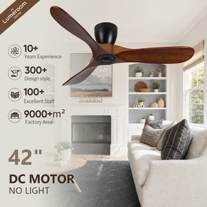 42 Inch Modern No <b>Light</b> <b>Ceiling</b> Fan with Solid Wood Blades <b>Remote</b> <b>Control</b> Flush Mount <b>Ceiling</b> Fan for Indoor Living - Product Image 1