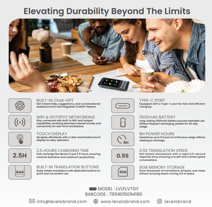 Levelo FluentLink akıllı çevirmen çevrimdışı ve çevrimiçi sesli çevirmen, Android 7.1, 142 desteklenen diller, dahili ChatGPT - Product Image 5