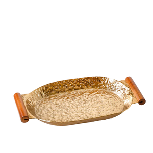 Plateau fantaisie en métal avec manche en bois Plateau de service alimentaire personnalisable pour salle à manger Cuisine pour la restauration et la décoration - Product Image 1