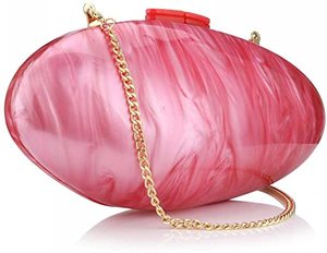 Bolso de mano con borla y cadena para mujer, cartera con estampado de mármol y forma ovalada, a la moda, para fiesta y boda, color rosa, novedad de 2023 - Product Image 1