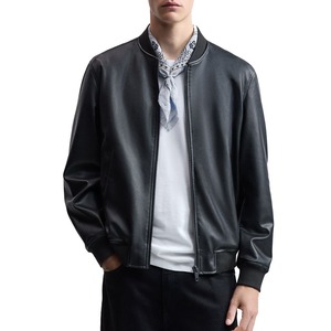 Respirant sur mesure hommes veste en cuir plaine en cuir véritable Bomber vestes pour hommes classique fermeture éclair cuir vestes d'hiver - Product Image 1
