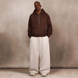 Sweat-shirt à capuche mi-zippé surdimensionné, avec poche centrale, décontracté pour l'hiver et l'automne, streetwear, marron, coupe ample, vêtements de détente - Product Image 4