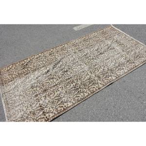 Traditional Beige <b>Brown</b> <b>Wool</b> Rug 3.7 X 7.6 ft Handmade Turkish Patchwork Design for Entryway Hallway Living Room Use Latex - Product Image 4