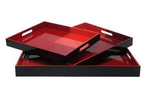 Premium Turquoise Lacquered Wood Serving Tray <b>Set</b> <b>3</b> Pcs Rectangular Decorative Nested Platters With Handles Home <b>Coffee</b> <b>Table</b> - Product Image 3