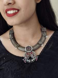 Collar de plata oxidada de moda piedra azul ligero cómodo duradero para uso diario o fiesta al por mayor - Product Image 2