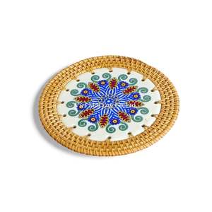 Premium Handmade Bohemian Style Natural Rattan <b>Coaster</b> with <b>Woven</b> Pattern Made in Vietnam for Coffee Tea and Table Protection - Product Image 1