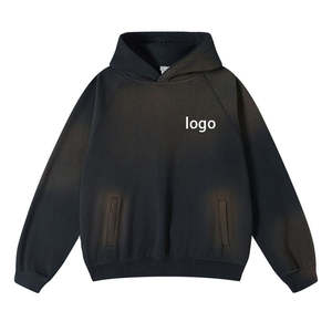 Alta calidad hombres de gran tamaño ácido lavado gota hombro pulóver Sudadera con capucha 100% algodón bordado técnica sólido todo personalizable - Product Image 3