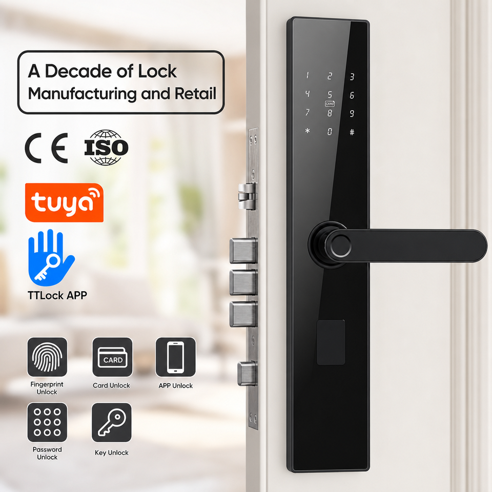 Smart Lock with Handle Wood Door Fingerprint Password Code IC Card ...