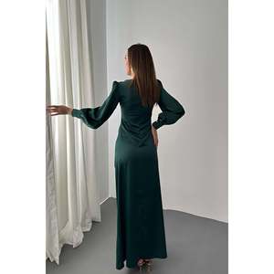 <b>Emerald</b> Side Gathered Slit Satin <b>Dress</b> - <b>Emerald</b> - Product Image 5