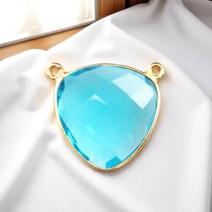 DIY doble fianza trillón facetado azul Topacio piedra preciosa chapado en oro encanto colgante collar al por mayor - Product Image 1